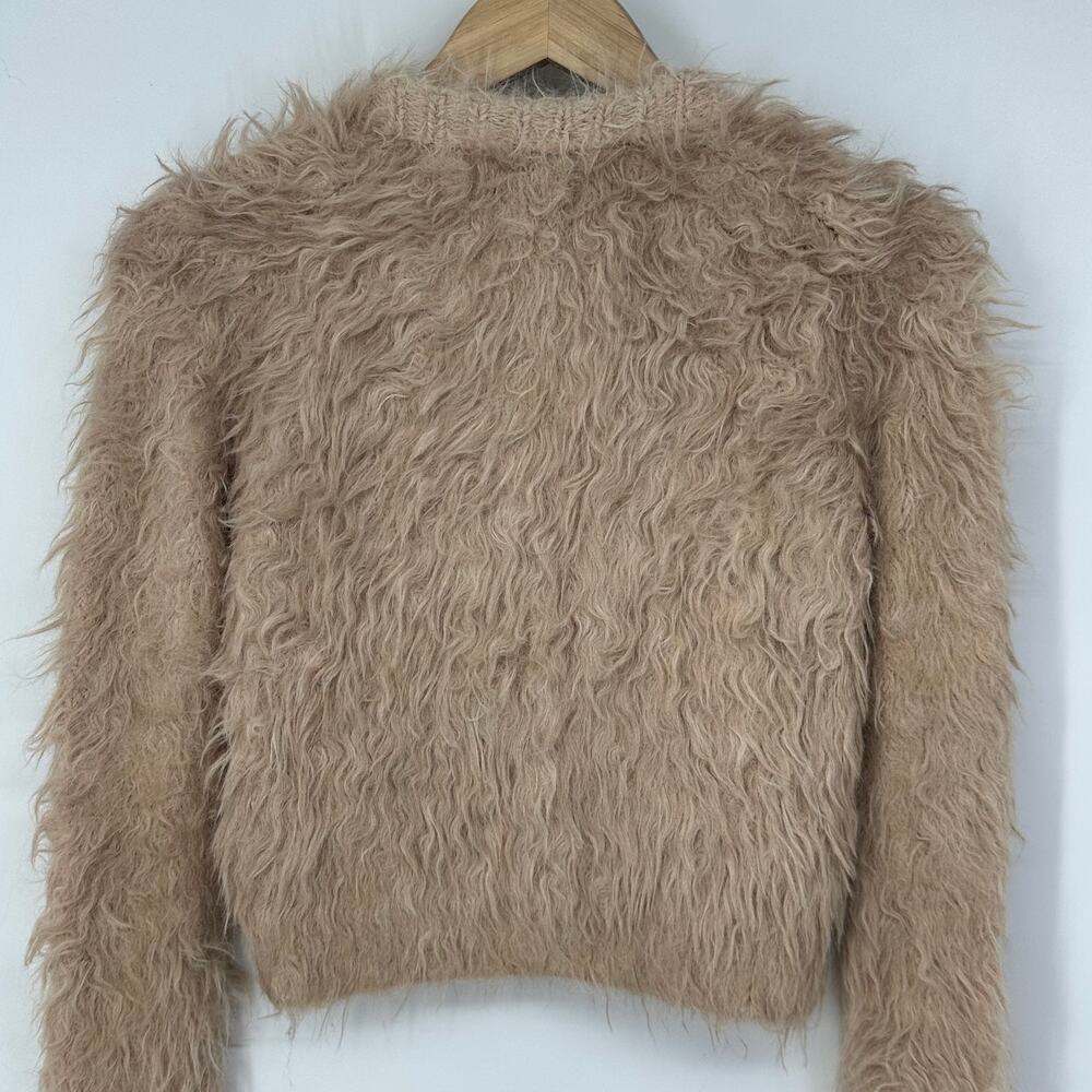 ACNE STUDIOS Kradi Textured Cardigan Faux Fur Chunky Knit Cropped Sweater Tan - Picture 10 of 16